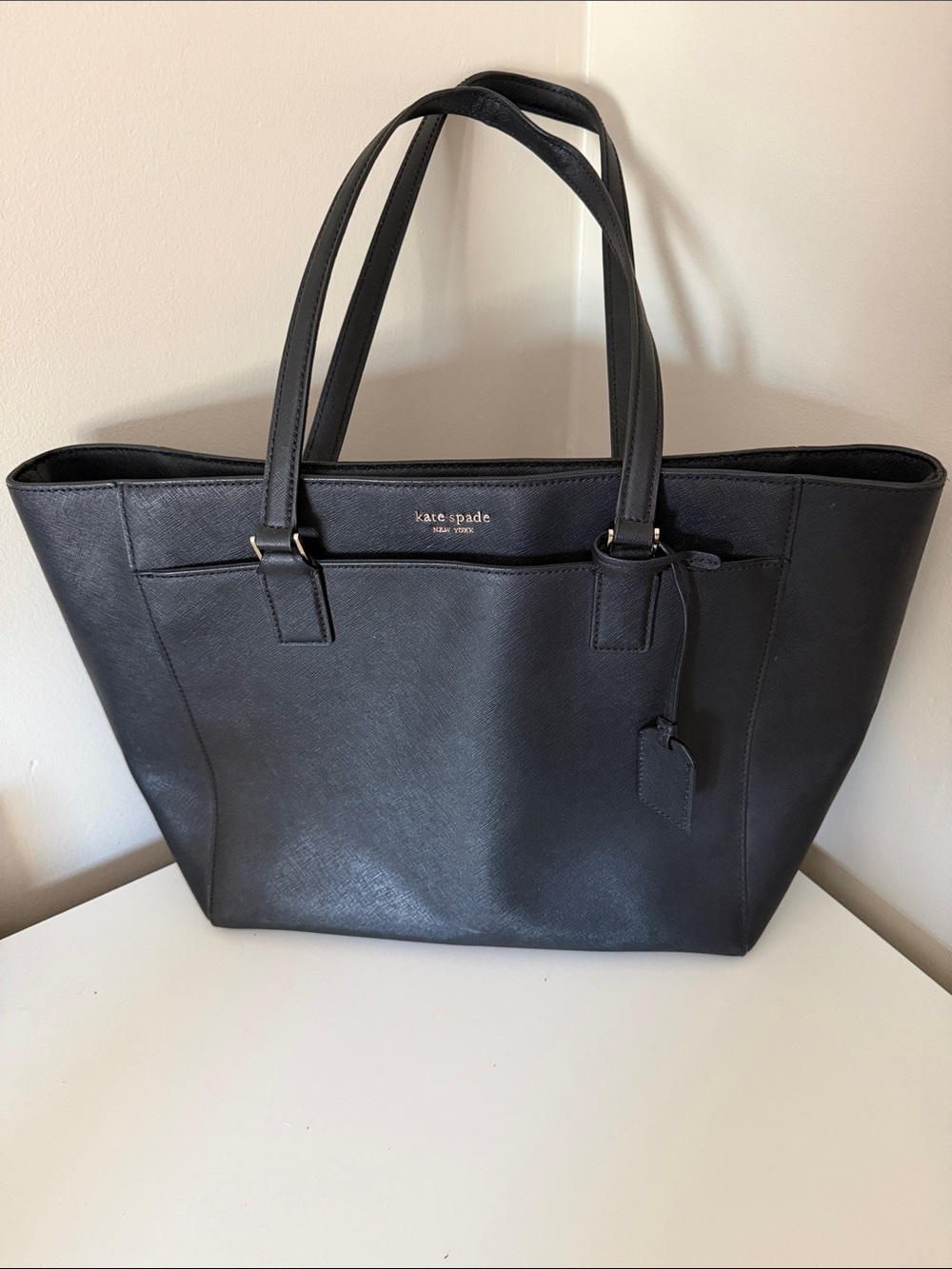 kate spade Black Leather Tote with Top Handles
